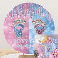 Polyester Diameter 6ft Boy Or Girl Gender Reveal Round Backdrop Cover Crystal Little Feet Blue Pink Photography Backdrop What Will Baby Be Mom Pregnancy Surprise Party Decoration Props by Kzzfqxb