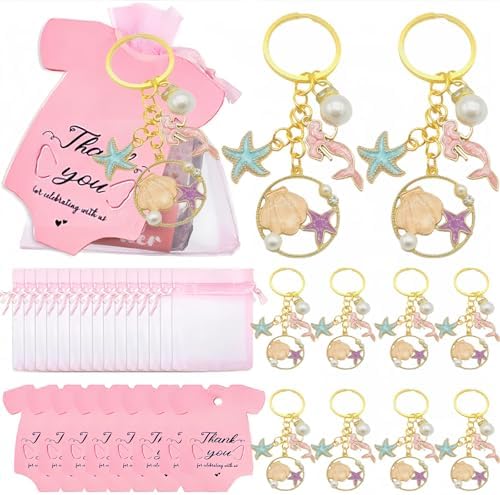 24 Sets Baby Shower Favors for Cute starfish shells Keychain with White Organza Bags, and Thank You Tags for Gender reveal ideas Party Supplies(24set) by Unknown