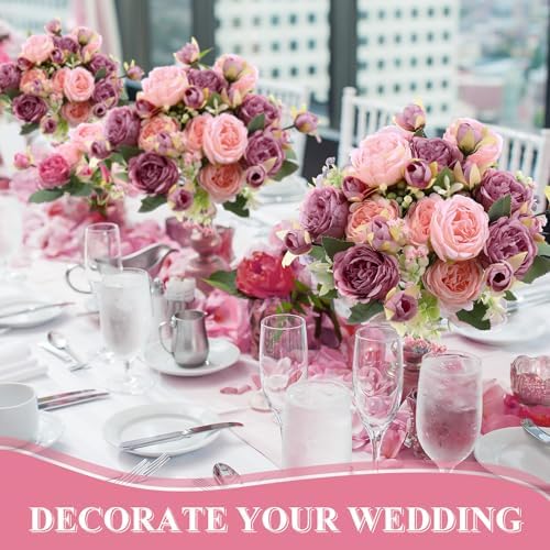 8 Bundles Artificial Peony Centerpiece Flowers,Pink, Dark Pink - Image 4