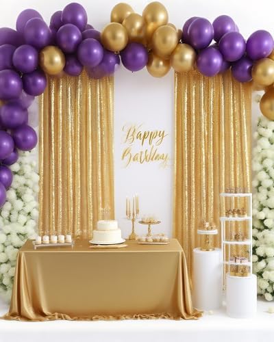 Gold Curtains Backrop for Wedding Parties: 3ftx8ft Gold Sequin Backdrop by QueenDream