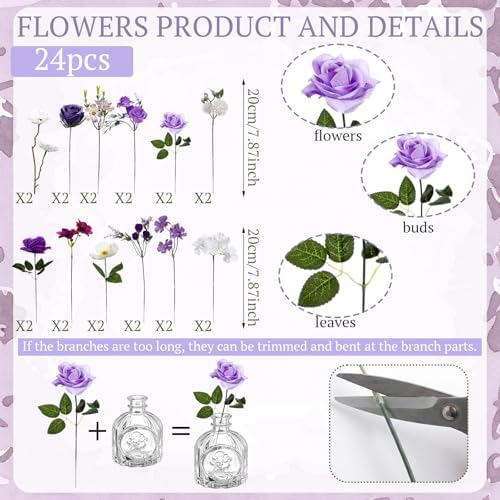 36 Pcs Artificial Flowers Table Centerpiece, Purple Series, Clear - Image 6
