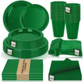 100 Guests Green Plastic Plates and Napkins Party Supplies for Birthday by UseOnceDoneRight