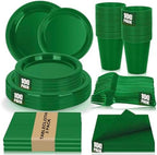 100 Guests Green Plastic Plates and Napkins Party Supplies for Birthday by UseOnceDoneRight