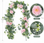 TOCHGREEN 2 Pack 13Ft Artificial Eucalyptus Flower Garland with Pink Roses - Image 5