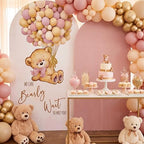 Tegeme 2 Pcs We Can Bearly Wait Backdrop Arch Covers Pink Teddy Bear Arch Covers Baby Shower Decorations 7.2 × 3.9 ft & 6.6 × 3.3 ft Stretchy Arched Wall Background for Baby Shower Party Decor Props - Image 4