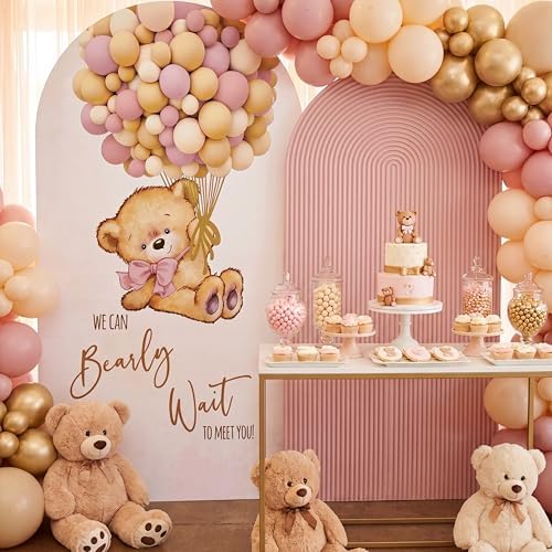 Tegeme 2 Pcs We Can Bearly Wait Backdrop Arch Covers Pink Teddy Bear Arch Covers Baby Shower Decorations 7.2 × 3.9 ft & 6.6 × 3.3 ft Stretchy Arched Wall Background for Baby Shower Party Decor Props - Image 4