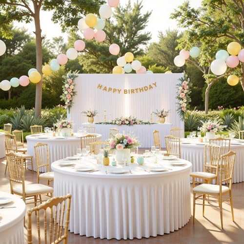 4 Pack 132 inch White Round Tablecloth, Fitted Tablecloths for 6 FT Round Tables, Spandex Table Cloths for Circle Tables for Wedding Photography Party Professional Events 16th Birthday Decorations - Image 6