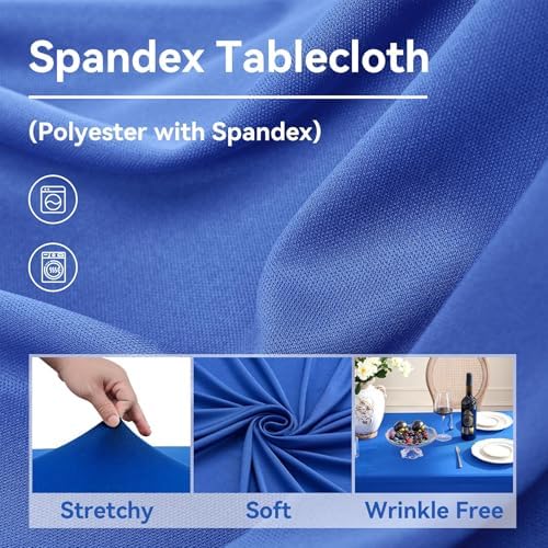 6 pk Royal Blue Spandex Tablecloths 8ft with Ruffle Table Skirt, Wrinkle Free Stretchy Fitted Tablecloth for 8 Foot Rectangle Tables, Elastic Spandex Table Covers 8ft for Party Wedding Banquet - Image 4