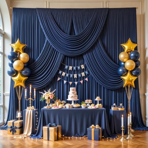 40ft x 10ft Navy Blue Backdrop Curtains, 8 Panels Navy Drapes for Backdrop by LittleFunny