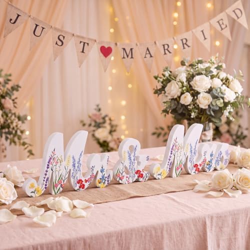 SiliFine Mr and Mrs Wooden Wedding Sign, Wildflower Table Centerpiece - Image 6