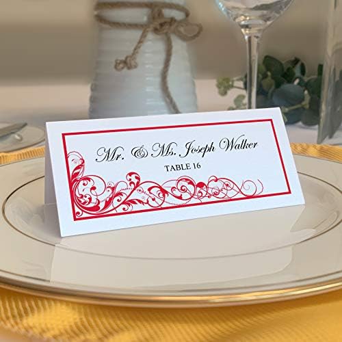 Scribble Vintage Swirl Printable Place Cards, Ruby Red, Set of 150 (25 Shee by DocumentsandDesigns