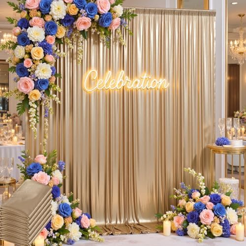 30ftx10ft Shimmer Champagne Sequin Backdrop Curtain for Parties, Wrinkle Free Glitter Sparking Backdrop Drapes Photo Back Drop Cloth for Wedding Birthday Photography Background -6 Panels 5x10ft by LeegleriTableSkirt