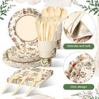 Roshtia Floral Party Supplies Set for 50 Guests - Watercolor Flowers Paper Plates & Napkins, Disposable Dinnerware for Women & Girls Birthday, Vintage Tea Party & Baby Shower Tableware - Image 4