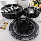 DaYammi 150 Pcs Black Silver Plastic Plates & Silver Plastic Silverware,Black silver Disposable plates for Include 30 Dinner Plate,30 Dessert Plate,30 Knives,30 Forks,30 Spoons for Party Wedding - Image 4