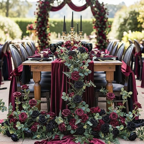 Auihiay 104PCS Black Roses, Faux Roses, Artificial Flowers Roses - Image 3