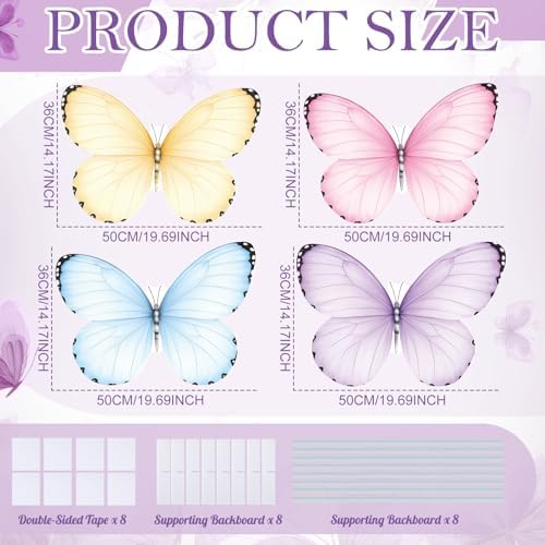 4 Pcs Large Fairy Butterfly Cardboard Cutouts, 19.69" Fairy Birthday Party Decoration, Standing Butterfly Props for Garden Outdoor Lawn Yard Signs Baby Shower Supplies Party Signs - Image 3