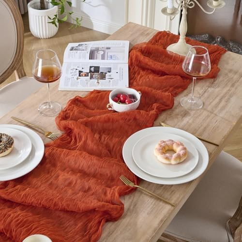 3 Pack Terracotta Fall Cheesecloth Table Runners, 120 Inch 10Ft Orange Gauze Table Runner for Wedding Birthday Party Baby Shower Decorations - Image 5