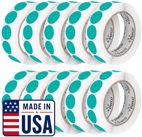 Perco Teal Perforated Round Circle Dot Sticker 1-Inch Labels — 10 Rolls, 10,000 Stickers - Planner Stickers, Office Organization & Modern Labeling, Strong Adhesive - Made in USA by Perco
