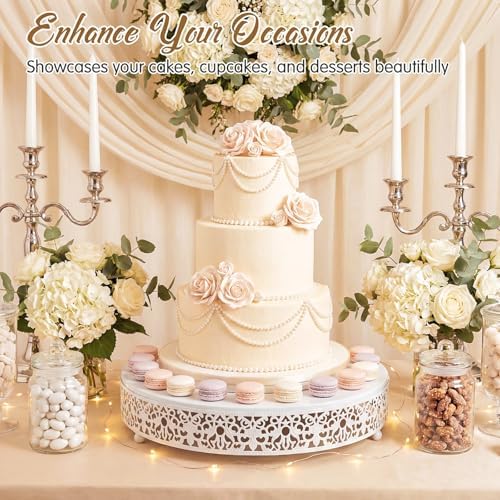 Wenqik 14 Inch White Cake Stand Metal Round with Cutter Spatula, Classic - Image 6