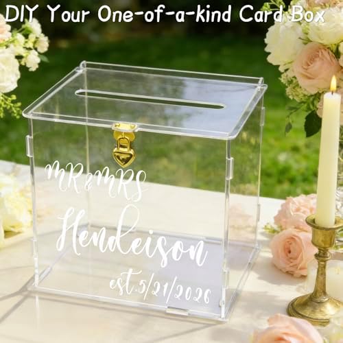 Clear Acrylic Card Box with Lock & Slot, DIY-Friendly Wedding Card Boxes for Reception Cash Gift Monetary Envelope, Elegant Gift Card Holder Box for Graduation Bridal Shower Party Table Decor - Image 3
