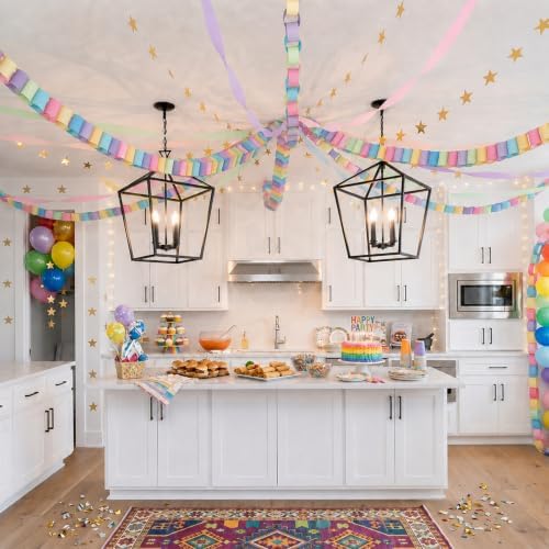 612 Pcs Paper Chain Garland Kit, 600 Sheets Pastel Paper Chain Strips with 6 Rolls Pastel Crepe Paper Streamers and 4 Mirror Star Garlands for Birthday Wedding Party Decorations - Image 2