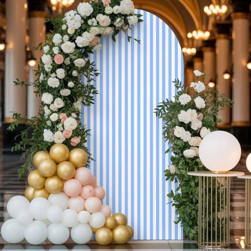 Simple White Striped Arch Backdrop Cover 6 FT, Blue Stripes Modern Style Wedding Arch Cover Stretchy Backdrop Stands Covers for Birthday Party Ceremony Banquet Decor - Image 4