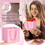Windyun 50 Pcs Mini Paper Gift Bags with Handle 6 x 6 x 6'' Square Small Favor Bag with DIY Thank You Tag for Christmas Birthday Wedding Bridal Shower Bridesmaid Graduation Party (Pink) - Image 3