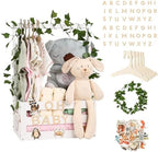 Baby Shower Gifts Basket Wooden Crate, Personalized Wooden Letters and Clothes Hangers New Born Baby Girl Boy Gifts Vine Decorations Cute Closet with Handle Pregnancy Gifts for New Mom Parents White by MAMBAKOTR