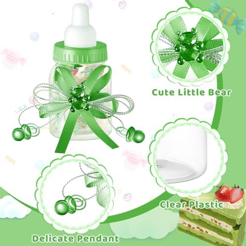 Nuenen 48 Pcs Baby Shower Milk Bottles with Ribbon Plastic Bear Candy Bottles Baby Shower Favors Gender Reveal Wedding Birthday Party Decorations(Green) - Image 3