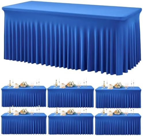 Spandex Tablecloth 6FT Rectangle Table Cover 6 Pcs Royal Blue Wrinkle-Free by Outpain
