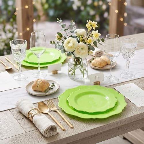 COLOSUS 60PCS Green Plastic Plates, Elegant Beaded Wedding Plates. - Image 4