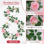 U'Artlines 3 Pack Artificial Pink Rose Garlands Flower Vines 19.5 ft - Image 3