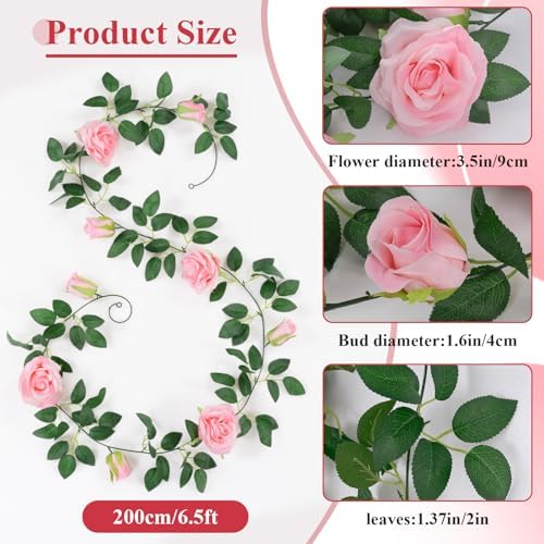 U'Artlines 3 Pack Artificial Pink Rose Garlands Flower Vines 19.5 ft - Image 3