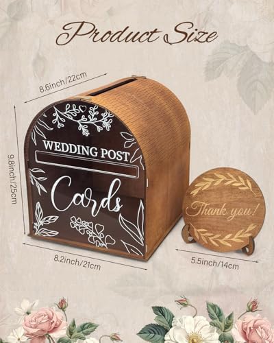 Wooden Wedding Card Box for Reception, Large Mailbox Gift Card Boxes with Acrylic Window, Rustic Post Box Decor for Wedding Cards and Money, Birthday, Parties, Graduation, Baby Shower - Image 3