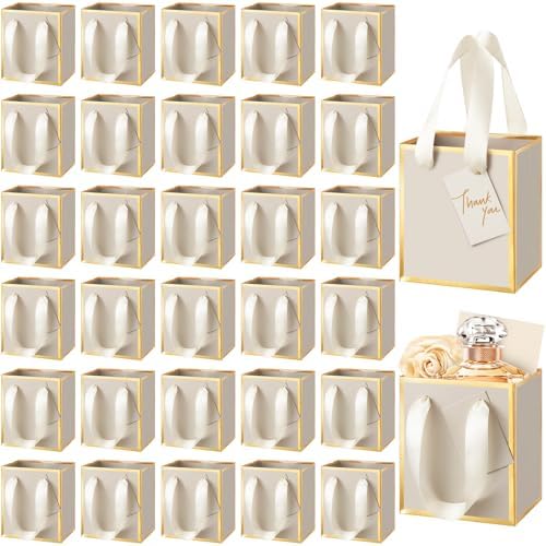 Yeaqee 50 Pcs Mini Paper Gift Bags with Handles Tag, Champagne, Gold by Yeaqee