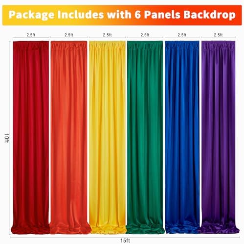 Birthday Backdrop Curtain 15ftx10ft - Rainbow Wrinkle Free Satin Drapes - Image 5