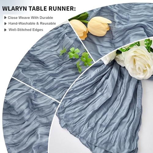 16 Pack Dusty Blue Cheesecloth Table Runner 21.5 x 120 Inches Boho Gauze Table Runners 10FT Long Cheese Cloth Table Runner for Bridal Shower Baby Shower Birthday Party Wedding Decor - Image 5