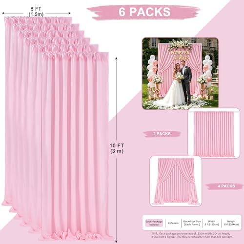 Pink Backdrop Curtains 30ftx10ft Birthday Polyester Photo Drapes - Image 3