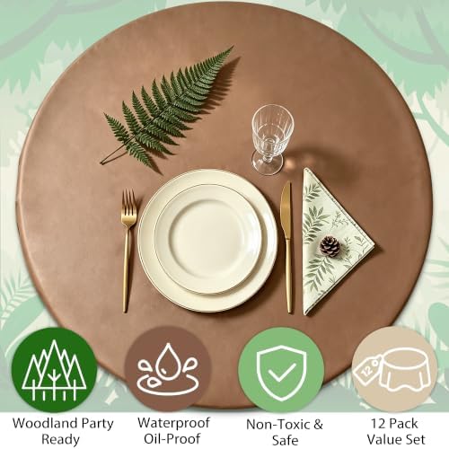 12 Pack Woodland Round Plastic Tablecloth, 84" Disposable Table Cover - Image 4