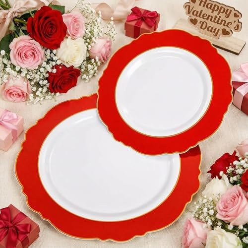 WDF 60pcs Red Plastic Plates Disposable - 7.5inch Heavy Duty Red Dessert/Salad/Cake Plates for Wedding Party Birthday/Summer Party - Image 7
