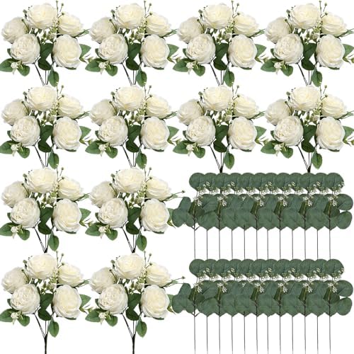 12 Bundles White Artificial Peonies Silk Flowers Bulk - Image 2