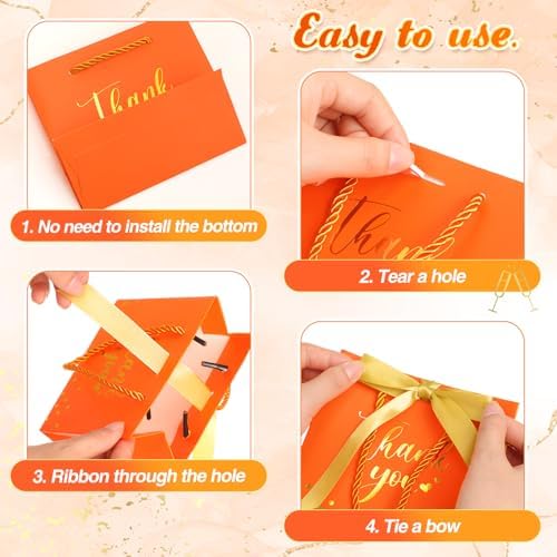 Jetec 45 Pcs Mini Thank You Gift Bag with Handle, Orange/gold - Image 5