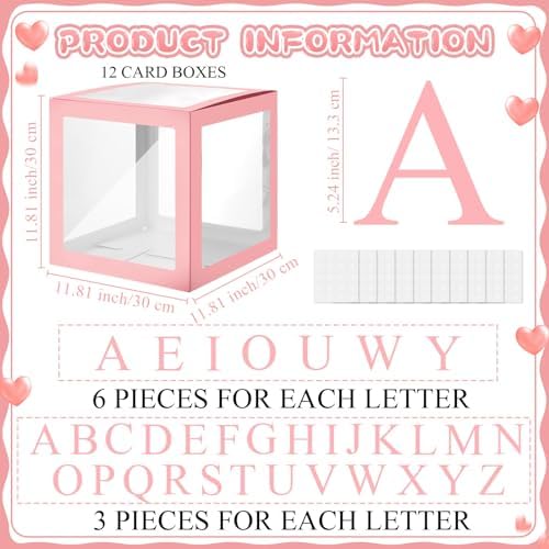 Thyle 12 Pcs Baby Balloon Boxes with 99 Letters for Baby Shower, Pink - Image 2