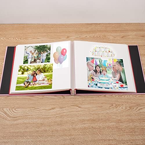 Large Photo Album Self Adhesive 4x6 8x10 10x12 13"x12.8" Magnetic Scrapbook Album 12.6"x11" Inch 40 Pages Linen Cover DIY Photo Album with A Metallic Pen and DIY Stickers(Pink) - Image 3