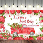 15x8ft Baby Shower Backdrop A Berry Sweet Baby is On The Way Photography Background Pink Strawberry Truck Banner Decorations Ice Cream Bowknot Girls Kids Newborn Party Photo Booth Prop - Image 2