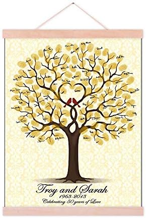 Customized Wedding Tree with Heart Painting DIY Fingerprint Guest Book Alternative with Wooden Hanger Ready to Hang Party Decorations Wedding Gifts-60x80cm by Unknown