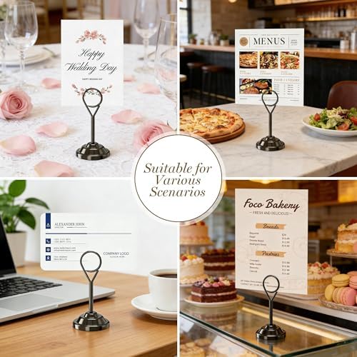 Urban Deco 16 Pieces Table Card Holder Place Card Holders 4 inches Steel Card Holders for Photos, Food Signs, Memo Notes, Weddings, Restaurants, Birthdays (Nickel Black Round) - Image 6