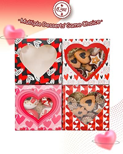 qiqee Valentine Bakery Box with Original Unique Design 60packs 6x6x3 Cookie Boxes Pastry Box for Valentine's Day - Image 4