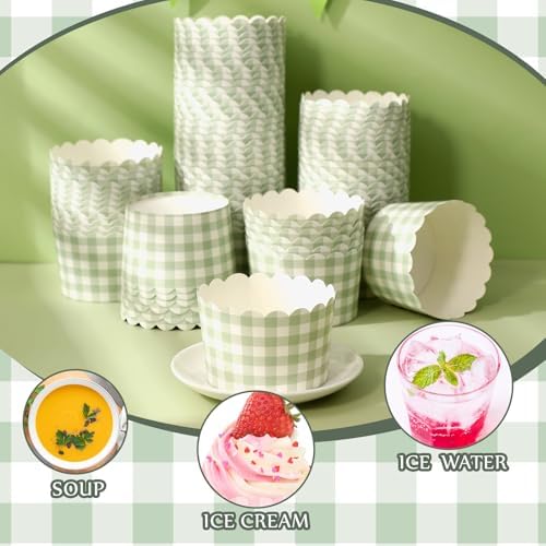 Vesici 150 Pcs Ice Cream Cups Gingham Party Supplies, 10 oz, Sage Green - Image 6