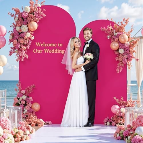 Hot Pink Arch Backdrop Cover 7.2FT 6FT Wedding Arch Covers Spandex Fitted Fabric Backdrop Curtains Double-Layer Wrinkle Free Arch Covers Stretchy Backdrop for Party Baby Shower Birthday Decoration - Image 3